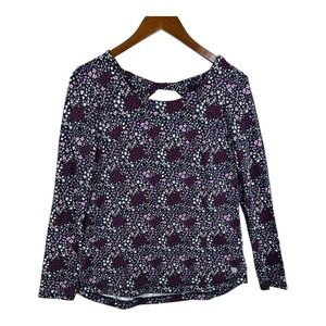 T By Talbots‎ Floral Knit Top Women MP Boat Neckline Keyhole Back